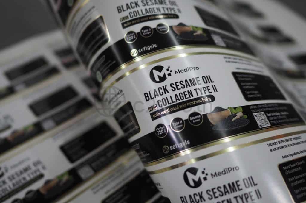 สติ๊กเกอร์ฟอยล์-ติดขวดอาหารเสริม-Black-Sesame-Oil